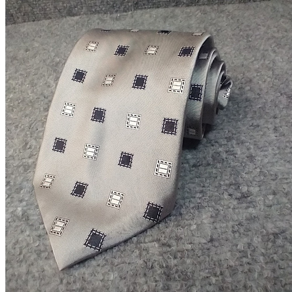 Barbara Blank ExtraLong 3.75 x‎ 63 Mens Silk Tie Silver Grey Geometric Hand Made
